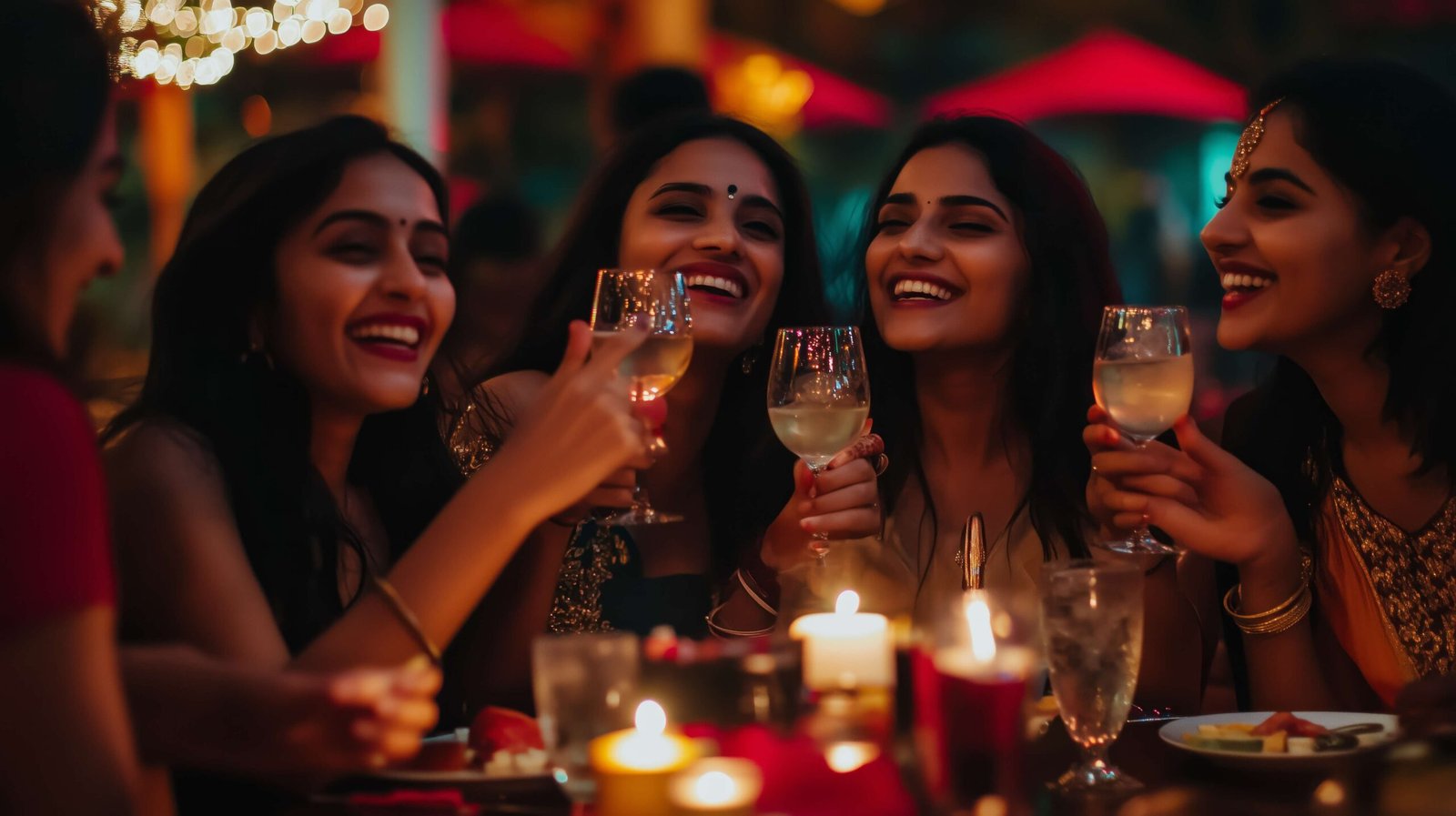 Five young women enjoying a celebration at Hotel Park Hills restaurant